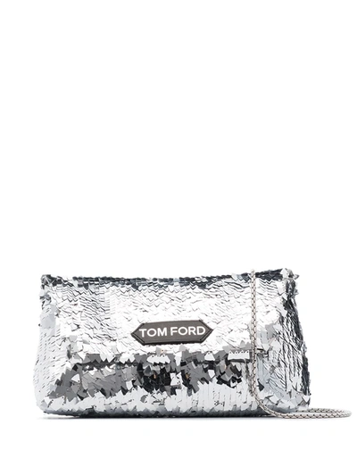 Tom Ford Sequined Logo Shoulder Bag In Silber
