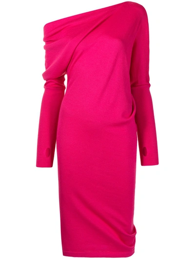 Tom Ford Draped-shoulder Sweater Dress In Pink