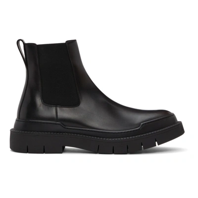 Ferragamo Black Leather Beatle Chelsea Boots