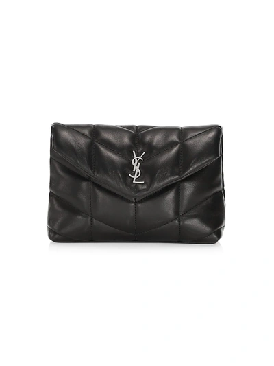Saint Laurent Loulou Puffer Small Quilted Leather Clutch In Black/gold