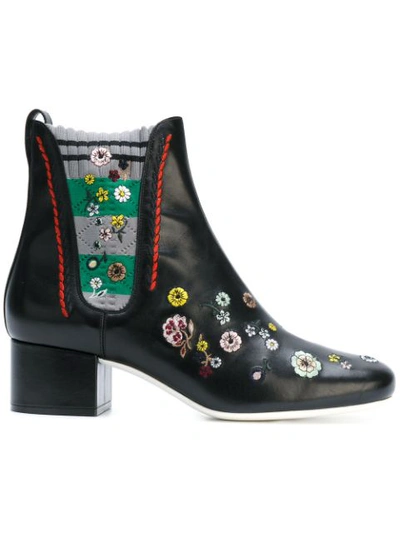 Fendi Embroidered Sock-trim Leather Boot, Black