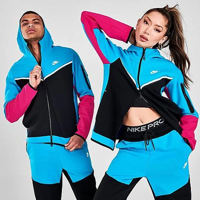 Nike Tech Fleece Full-zip Hoodie In Light Blue Fury/black/fireberry