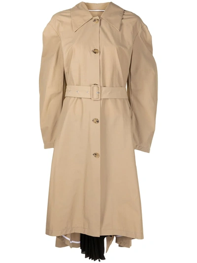 A.w.a.k.e. Trench Coat With Pleated Insert In Beige