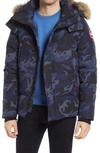 Canada Goose Wyndham 625 Fill Power Down Jacket With Genuine Coyote Fur Trim In Classic Camo Navy