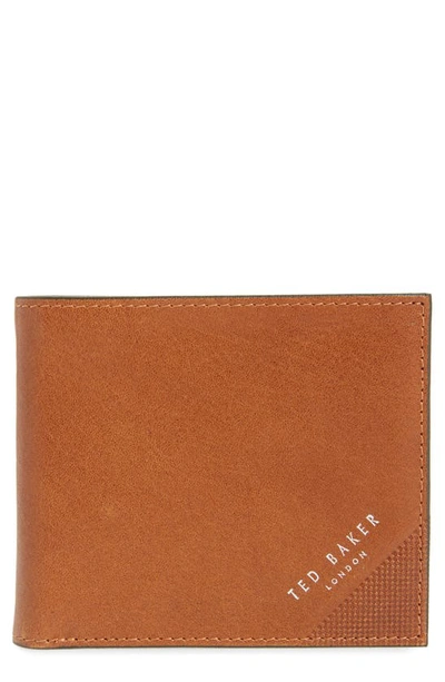Ted Baker Prug Leather Bifold Wallet In Tan