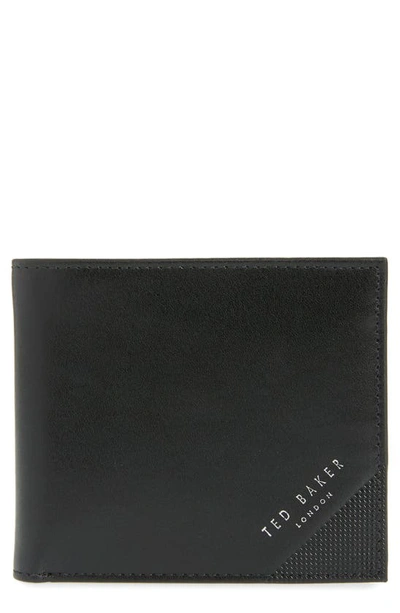 Ted Baker Prug Leather Bifold Wallet In Black