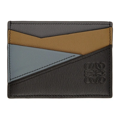 Loewe Men's Puzzle Colorblock Leather Card Case In Ochre Green/ Storm Blue