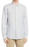 Vince Stripe Linen Button-down Shirt In Light Tahoe Blue/ Off White