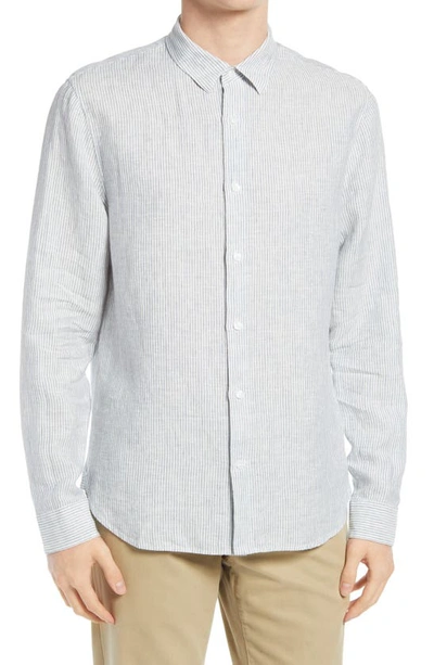 Vince Stripe Linen Button-down Shirt In Light Tahoe Blue/ Off White