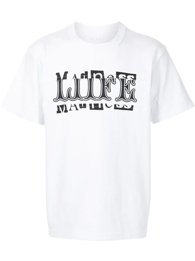 Sacai Spliced Slogan-print Cotton T-shirt In White