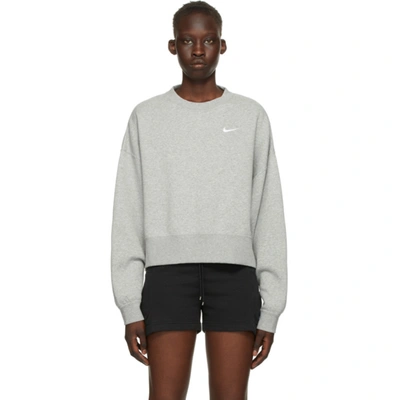 Nike Grey Fleece Sportswear Essential Sweatshirt In Dark Grey Heather/matte Silver/white