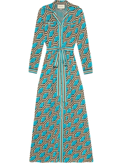 Gucci Geometric-pattern Jacquard Shirt Dress In Blue
