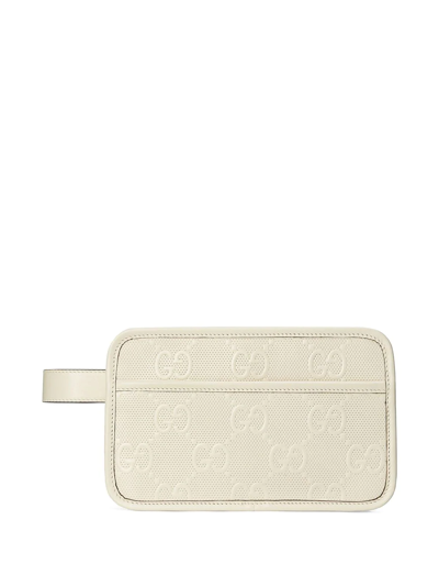 Gucci Monogram-embossed Wash Bag In White Leather