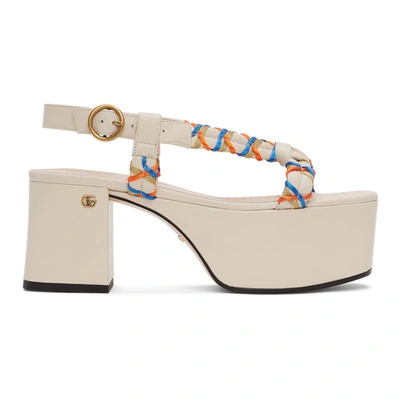 Gucci Beige Belinda Platform Sandals In White/gold