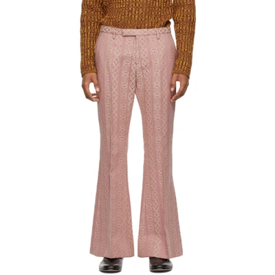 Gucci Pink Wool & Silk Jacquard Flared Trousers In 5032 Pink