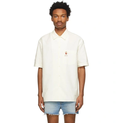 Gucci Palm-embroidered Cotton-oxford Bowling Shirt In White