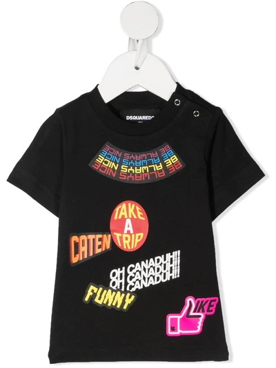 Dsquared2 Babies' Traveler Patch T-shirt In Black