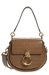 Chloé Medium Tess Croc Embossed Calfskin Leather Shoulder Bag In Woodrose