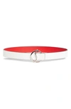 Christian Louboutin Logo Buckle Embossed Leather Belt In Bianco/silver (h924)