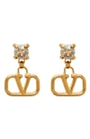 Valentino Garavani Valentino Crystal Logo Drop Earrings In Crystal Gold