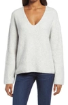 Treasure & Bond V-neck Rib Stitch Sweater In Grey Light Heather