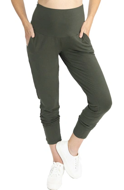 Angel Maternity Tapered Casual Maternity Pants In Khaki