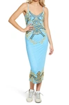 Afrm Amina Sleeveless Midi Dress In Teal Placement Chain