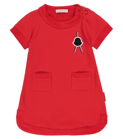 Moncler Babies' Towelling-finish Cotton Dress In Red
