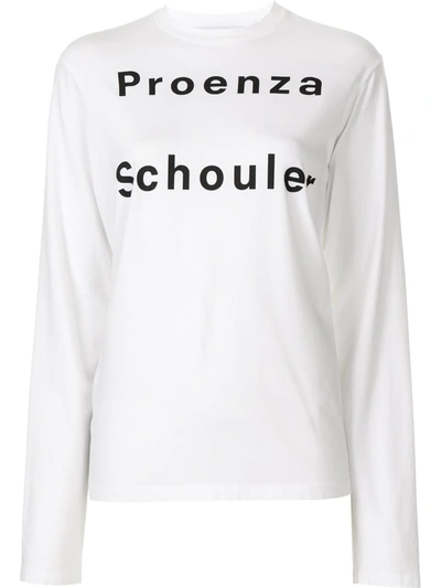 Proenza Schouler White Label Stretch Jersey Long-sleeve Logo T-shirt In White