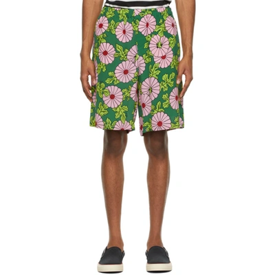 Gucci Green Ken Scott Edition Silk Floral Print Shorts In Pink,green