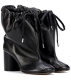 Maison Margiela Leather Ankle Boots With Drawstring In Black