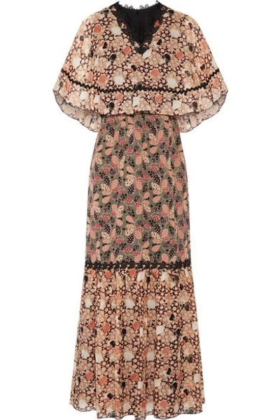 Anna Sui Embellished Printed Silk-chiffon And Cotton-blend Voile Maxi Dress In Pink