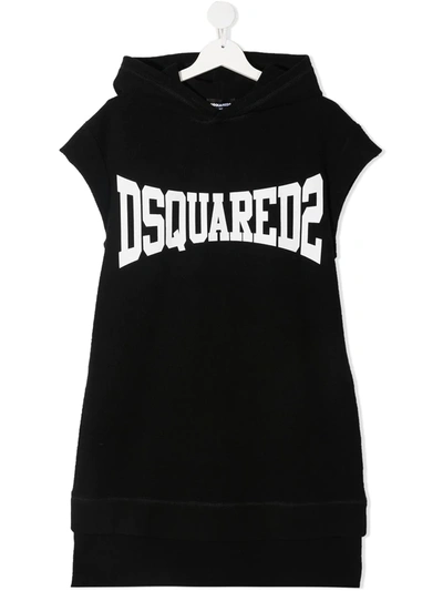 Dsquared2 Teen Logo Sleeveless Hoodie In Black