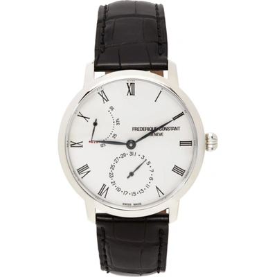 Frederique Constant Silver & Black Slimline Power Reserve Manufacture Watch In Silver/blac