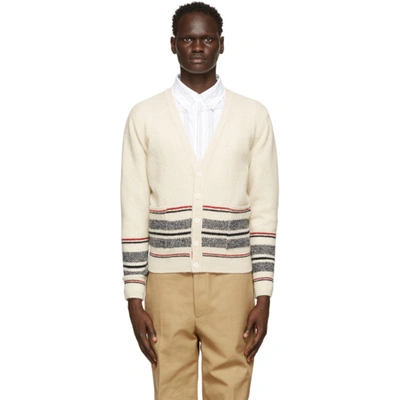 Thom Browne Off-white Mohair Cricket Stripe Cardigan In 100 White