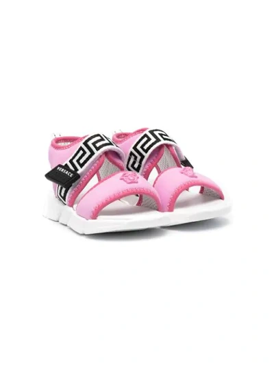 Young Versace Kids' Logo-embellished Touch-strap Sandals In Pink