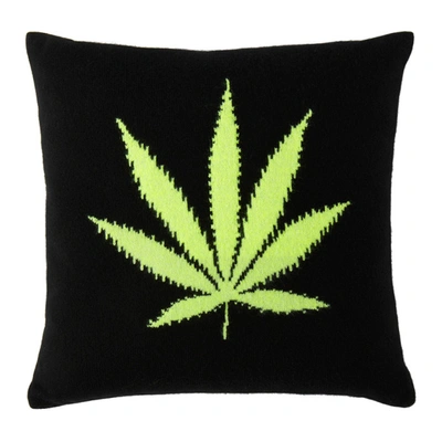 The Elder Statesman Black Pot Leaf Pillow In Neon