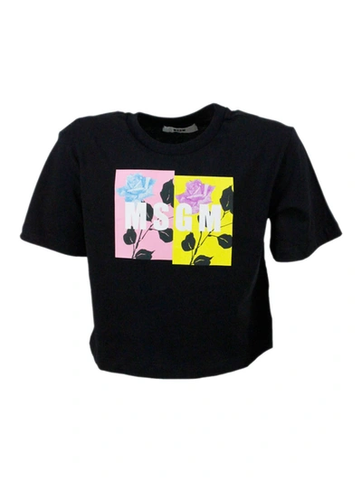 Msgm Kids' Contrasting Print T-shirt In Black