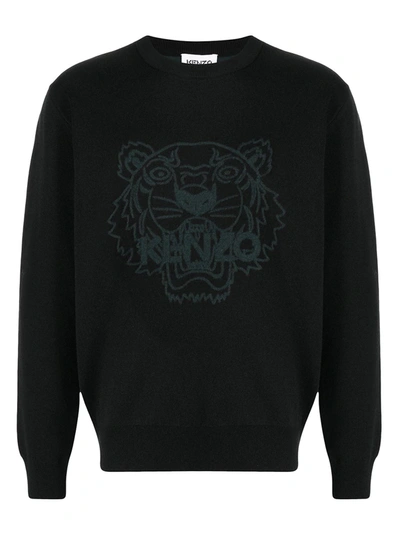 Kenzo Tiger Wool-blend Crewneck Jumper In Black In Black