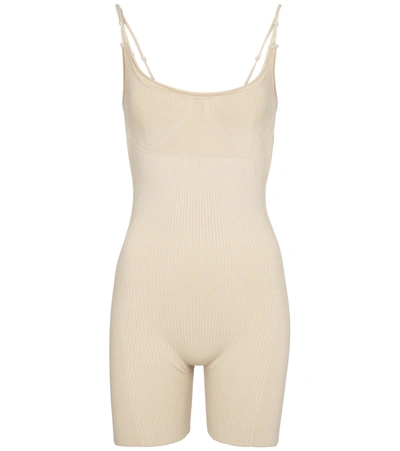 Jacquemus Le Body Short Ribbed-knit Playsuit In Neutrals