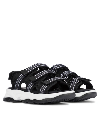 Dolce & Gabbana Teen Logo-strap Sandals In Black