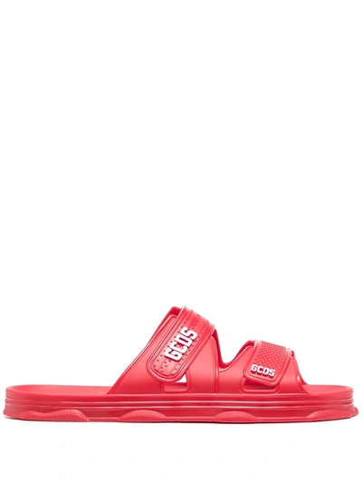 Gcds Logo Print Touch-strap Sliders In Red
