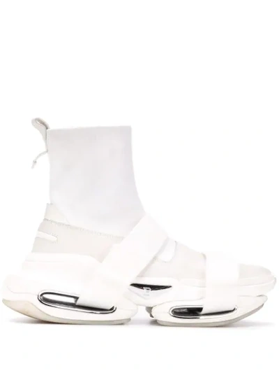 Balmain B Bold Sneakers In Suede And Sweater With Straps In White