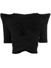 Balmain Twisted Shoulder Pad Jersey Top In Black
