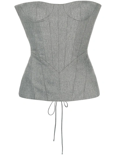 Balmain Lace-up Wool-blend Flannel Bustier Top In Grey