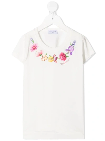Monnalisa Kids' Floral-print Cotton T-shirt In White