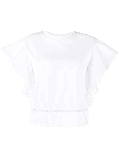 Alberta Ferretti Cotton Jersey Top W/ Macramé Detail In White