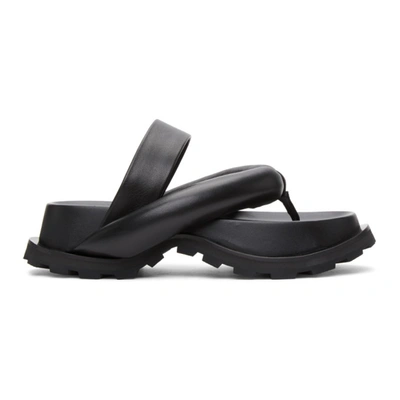 Jil Sander Crossover-strap Leather Flatform Sandals In Black