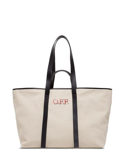 Off-white Tote Commercial Shopper In Canvas In Beige
