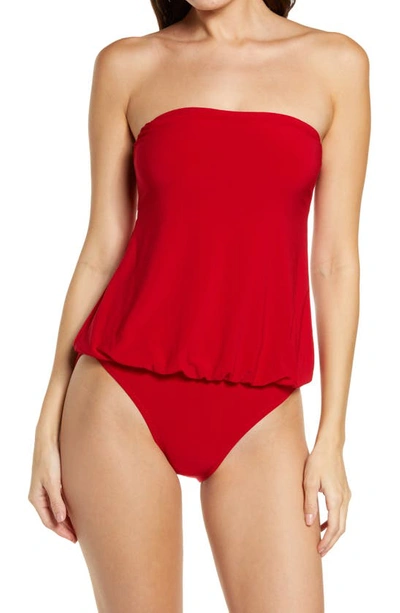 Norma Kamali Strapless Babydoll One-piece Swimsuit In Red